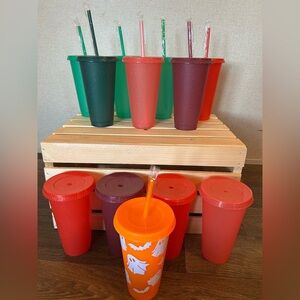 NEW 12 Colorful Glitter Reusable Tumblers with Lids and Straws